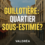 Vue du quartier Guillotière à Lyon avec immeubles anciens, ambiance urbaine et texte “Guillotière : Quartier sous-estimé ?”