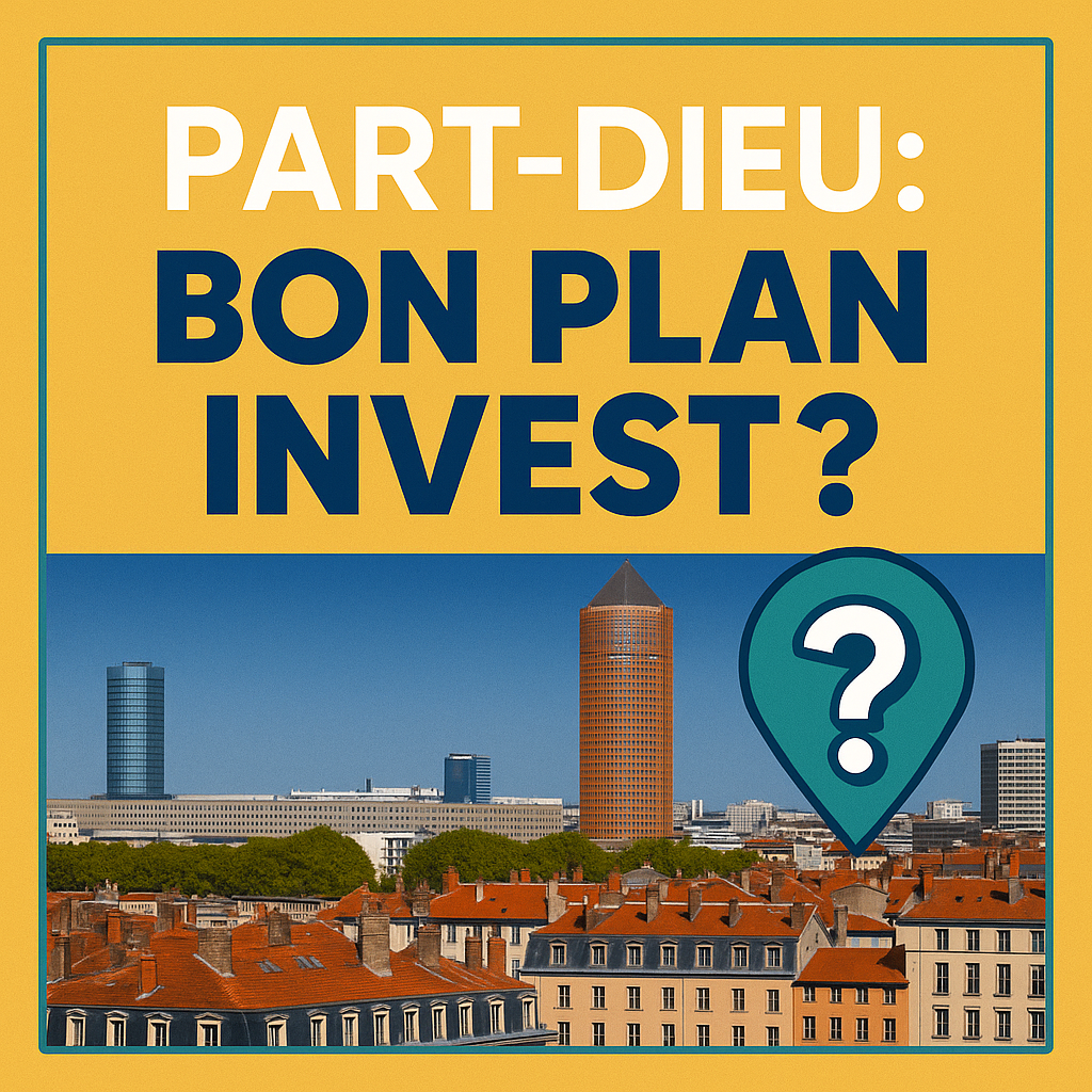 Visuel coloré du quartier Part-Dieu à Lyon avec texte “Part-Dieu : Quartier trop cher ?” en style accrocheur