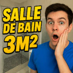 Miniature YouTube montrant la transformation d’une salle de bain de 3m2 avec texte accrocheur, flèche avant/après et carrelage moderne