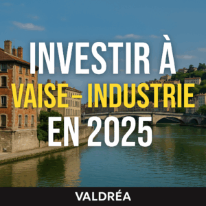 Vue sur la Saône et immeubles anciens du quartier Vaise – Industrie à Lyon, avec texte : Investir à Vaise – Industrie en 2025.