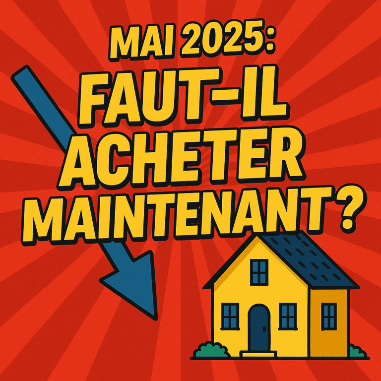 Taux immobilier mai 2025 : faut-il acheter maintenant ? Image Valdréa avec flèche et maison