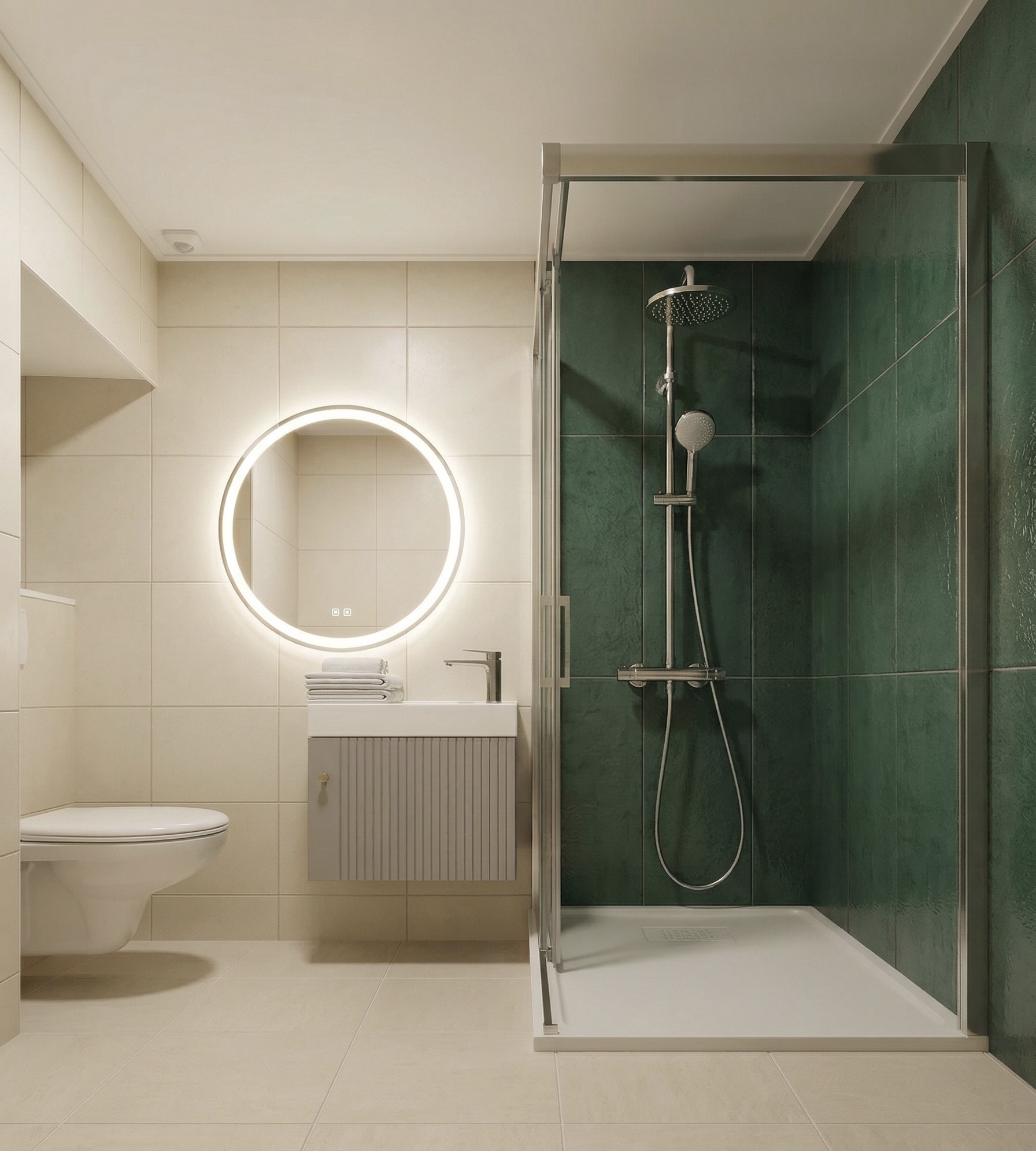 Armoire sur-mesure vert british réalisée par l'entreprise d'aménagement Valdréa à Lyon.