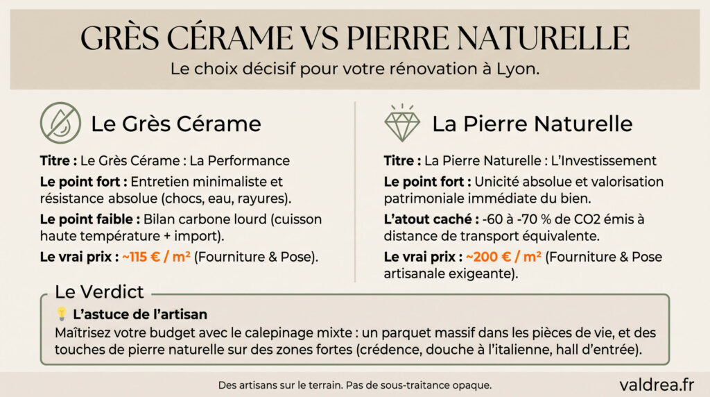 Quel carrelage choisir pour une belle rénovation à lyon. Pierre naturelle ou grés céramique  ?